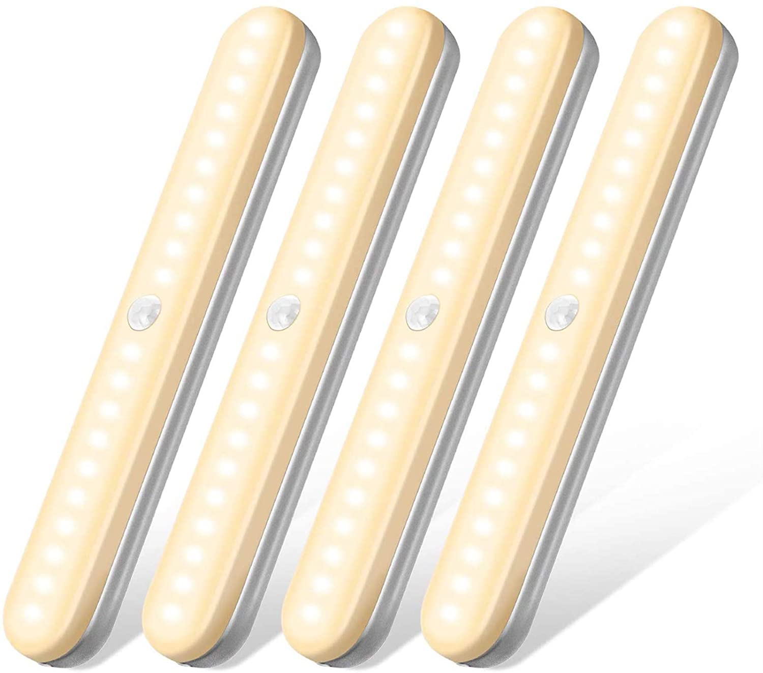 OUSFOT LED Closet Light Under Cabinet Lighting Motion Sensor Light 20 Led Stick-on Anywhere Wireless USB Rechargeable Battery for Cupboard// Wardrobe// Stairs// Wall 4 Pack