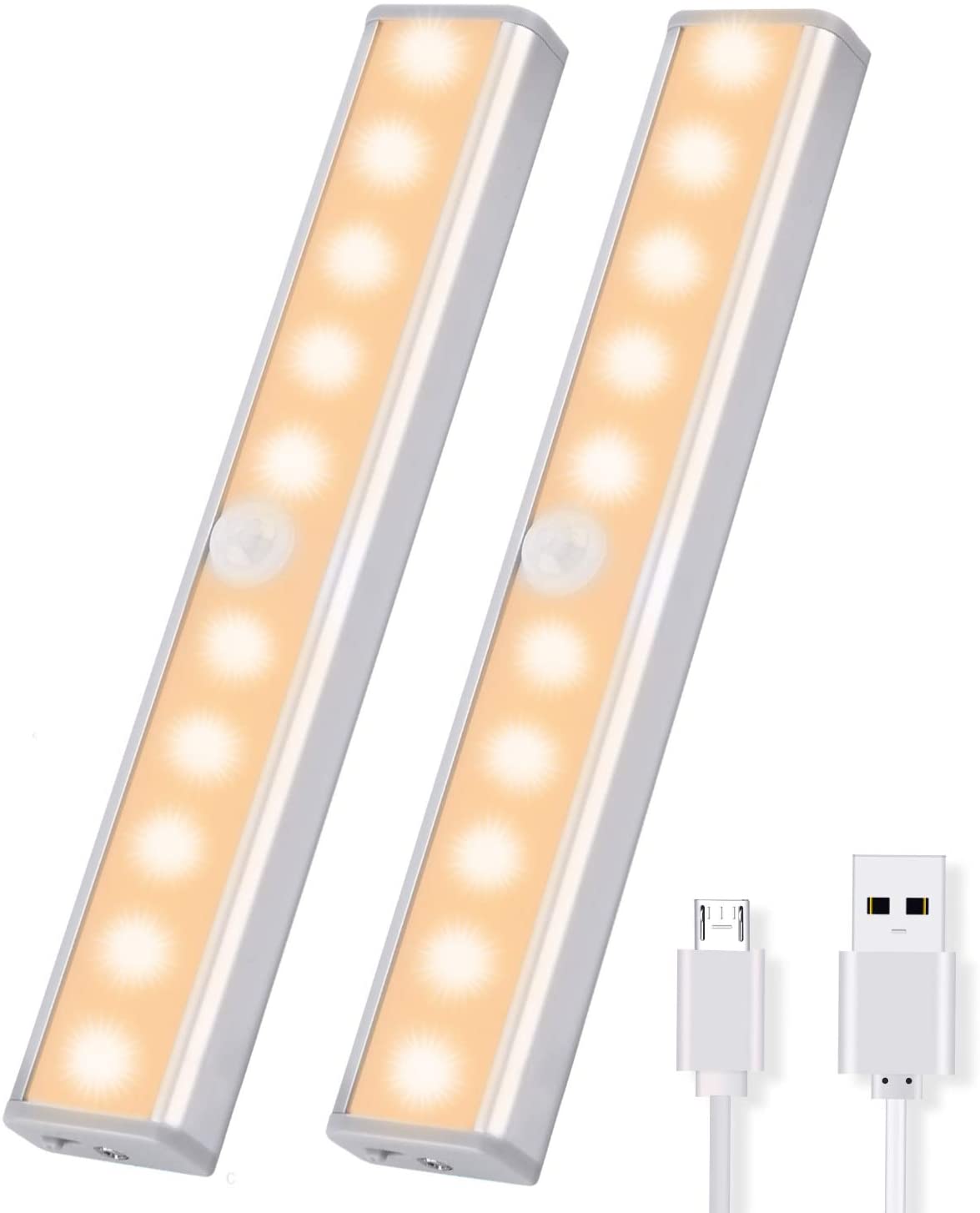 OUSFOT LED Closet Light Under Cabinet Lighting Motion Sensor Light 20 Led Stick-on Anywhere Wireless USB Rechargeable Battery for Cupboard// Wardrobe// Stairs// Wall 4 Pack