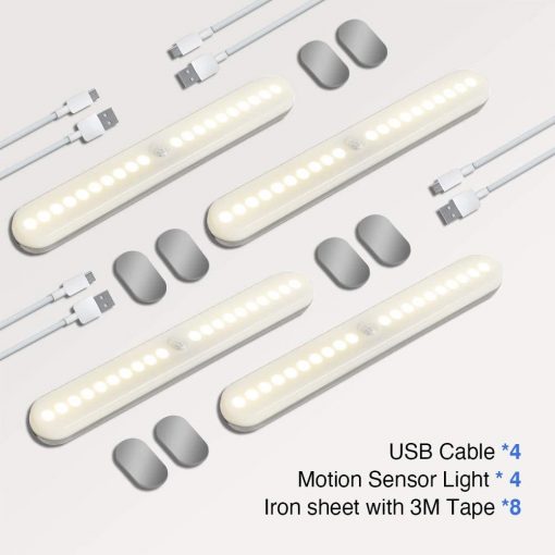 Under Cabinet Lighting 20 Led Closet Lights Motion Sensored Indoor Usb Rechargeable Fast Charging Super Long Standby Stick For Kitchen Cabinet Bedroom Counter Cupboard Stairs Ousfot