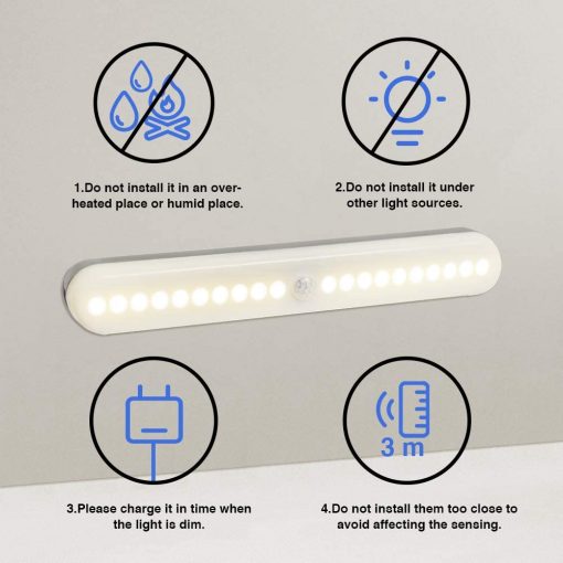 Under Cabinet Lighting 20 Led Closet Lights Motion Sensored Indoor Usb Rechargeable Fast Charging Super Long Standby Stick For Kitchen Cabinet Bedroom Counter Cupboard Stairs Ousfot